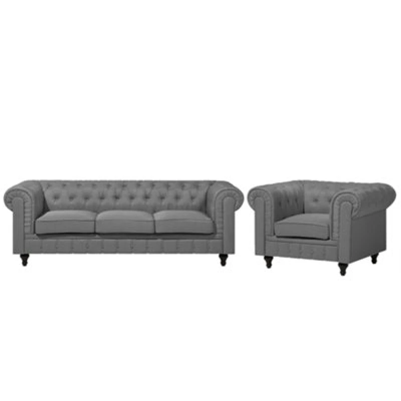 Image of Beliani Living Room Set 4 Seater Chesterfield Fabric Light Grey