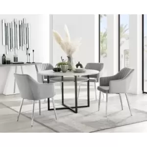 Image of Furniturebox UK - Furniturebox Adley Grey Concrete Effect 120cm Storage Dining Table & 4 Grey Calla Silver Leg Velvet Chairs