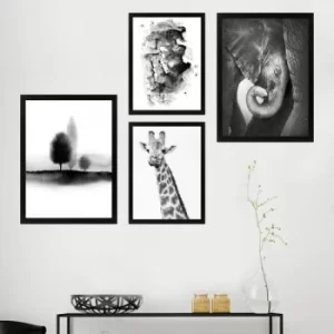 Image of SET_002 Black White Grey Decorative Framed Painting (4 Pieces)