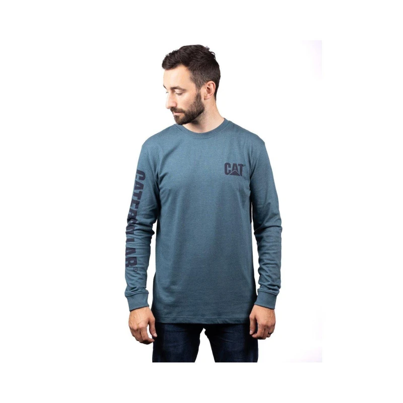 Image of Caterpillar Trademark Banner Long Sleeve T-Shirt Teal male Lge