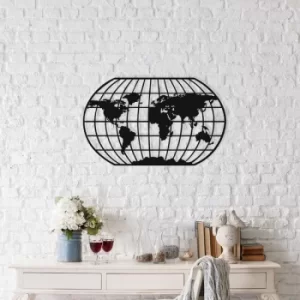 Image of Oval World Map Black Decorative Metal Wall Accessory