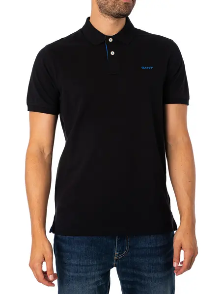 Image of Gant Regular Contrast Pique Polo Shirt Black L