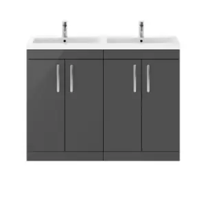 Image of Nuie Athena 1200 Floor Standing 4-door Vanity & Ceramic Double Basin - Gloss Grey