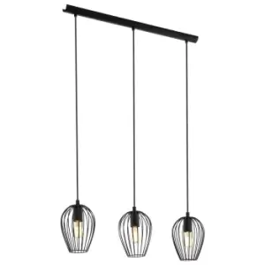 Image of Hanging Ceiling Pendant Light Black Wire Cage 3x 60W E27 Kitchen Island Dining