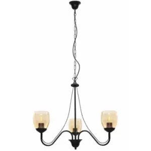 Image of Helam Lighting - Helam Allena Multi Arm Pendant Ceiling Light Black, Amber 50cm