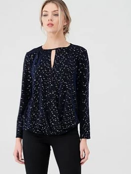 Image of Wallis Stardust Wrap Top - Blue, Size S, Women