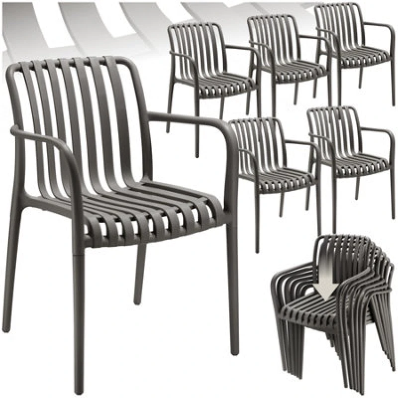 Image of Tectake Garden Chairs Alcudia - Weather-Resistant, Durable And Long-Lasting Plastic - Anthracite - Set Of 6