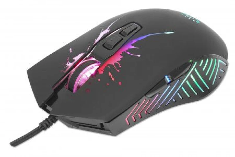 Image of Manhattan Manhattan Gaming Mouse with LEDs, Wired, Seven Button, Scroll Wheel, 7200dpi, Black with LED lighting, Three Year Warranty 190220