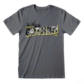 Image of Batman - Greetings From Gotham Unisex Medium T-Shirt - Charcoal