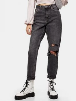 Image of Topshop 32" Seoul Rip Mom Jeans - Washed Black