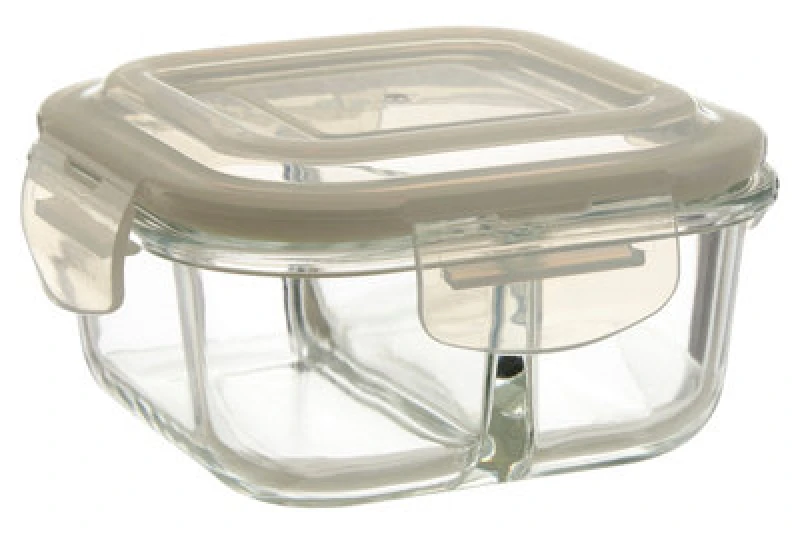 Image of Interiors by Premier Freska 2 Section Square Glass Container With Lid 520 ml Clear