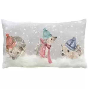 Image of Snowy Hedgehogs Christmas Cushion Multi / 30 x 50cm / Polyester Filled