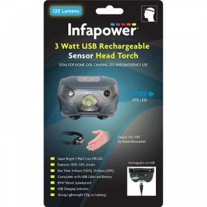 Image of Infapower F046 3 Watt Rechargeable USB Sensor Head Torch