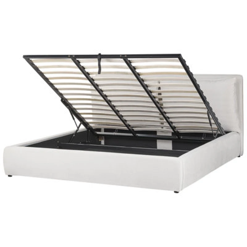 Image of Beliani Ottoman Bed Velvet Bajonna 180 X 200 Cm (Eu Super King) Off-White