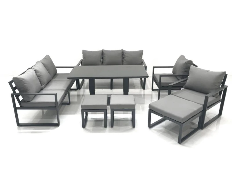 Image of Fimous Garden Sofa Set Aluminium Furniture Rising Dining Tabe Set with 2 Chair 3 Footstools Dark Grey Dark Grey Unisex