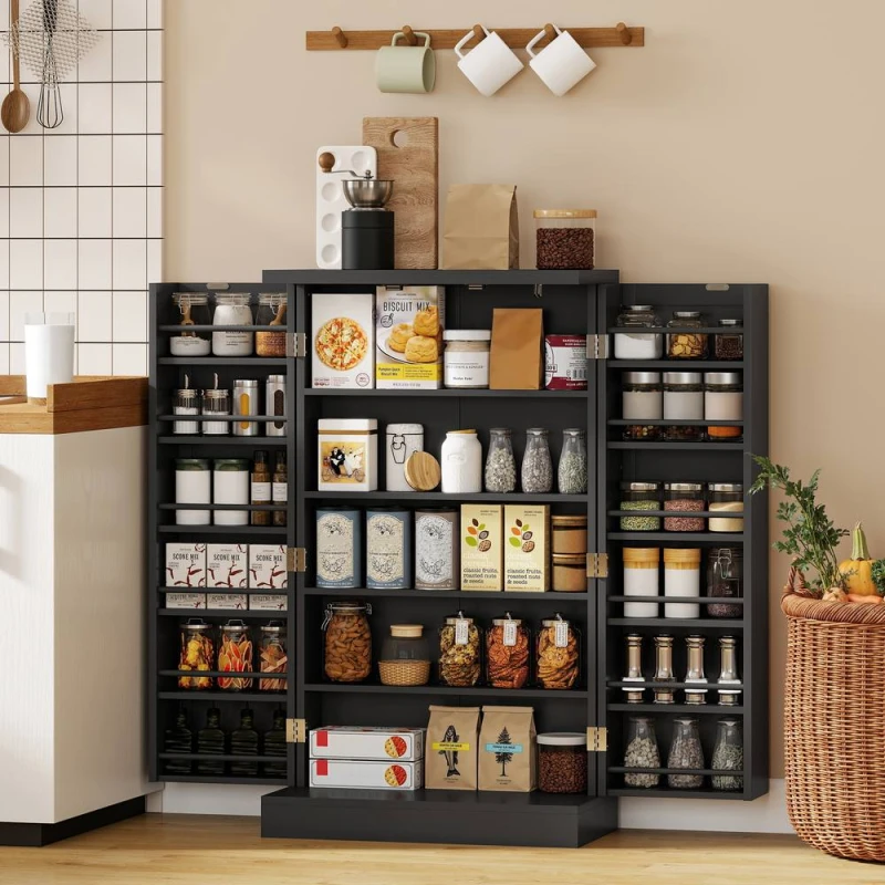 Image of HOMCOM Kitchen Cupboard w/ 5 Tiers, 12 Spice Racks, Kitchen Storage Cabinet in Black Unisex