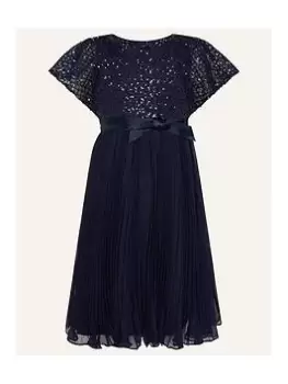 Image of Monsoon Girls Cape Sleeve Diamond Sequin Keita Dress - Navy, Size 6 Years, Women