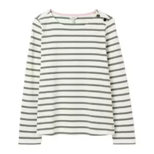 Image of Joules Womens Aubree Button Shoulder Jersey Top Cream Green Stripe 10
