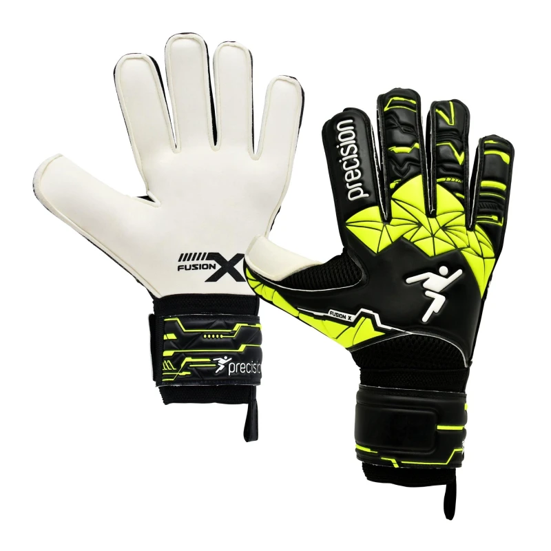 Image of Precision Training Junior Fusion X Flat Cut Finger Protect GK Gloves Black/Yellow unisex 5