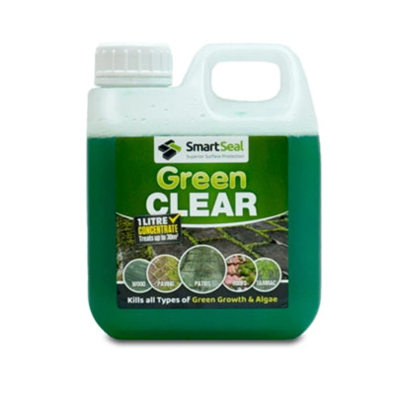 Image of Smartseal Green Clear, Lichen Remover And Algae Killer For Roofs, Driveways And Patios, Cover 30M2, 1L