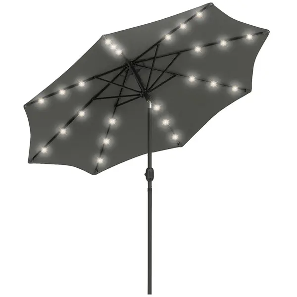 Image of Outsunny 24 LED Solar PoweParasol Umbrella Garden Tilt Outdoor String Light Grey