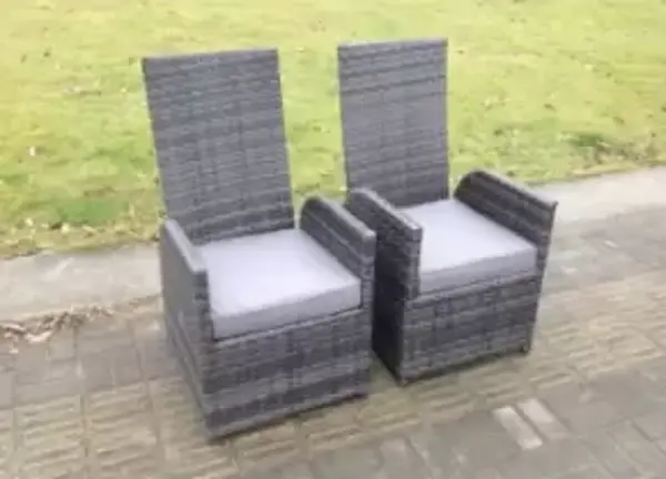 Image of Fimous 2 Seater Outdoor Dark Grey Mixed Wicker Rattan Dining Complete Sofa Set with Reclining Chairs