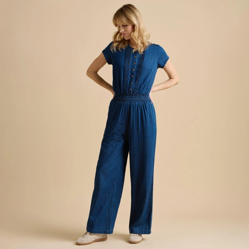 Image of Brakeburn Spot Denim Wide Leg Jumpsuit Navy female 20