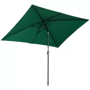 Image of Outsunny 3x2m Patio Parasol Garden Umbrellas Canopy with Aluminum Tilt Crank Rectangular Sun Shade Steel, Green