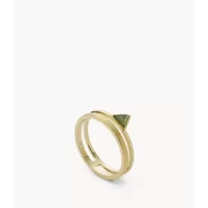 Image of Fossil Womens Val Joyful Expression Green Aventurine 14K Plated Brass Prestack Ring - Gold