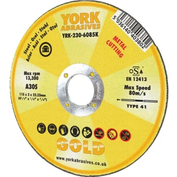 Image of York Abrasives Gold - 100X3X16MM A30S Flat Cutting Disc