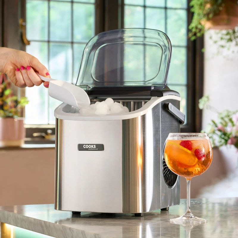 Image of Cooks Professional Ice Maker Machine with Scoop & 1.3L Tank - Makes 12KG Per Day in Silver Silver Unisex