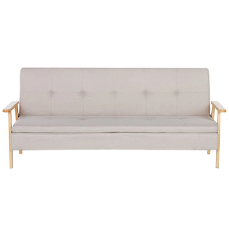 Image of BELIANI Beliani - Modern Fabric Sofa Bed Solid Wood Armrests Legs Convertible Beige Tjorn 297230
