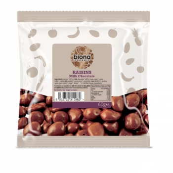 Image of Biona Organic Milk Choc Raisin - 60g (12 minimum)