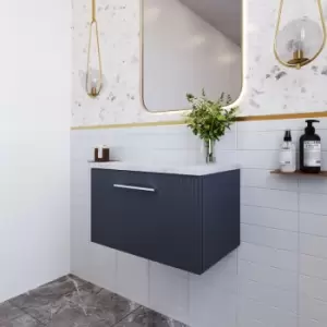 Image of Deco Wall Hung 1-Drawer Vanity Unit with Sparkling White Worktop 600mm Wide - Satin Anthracite - Nuie