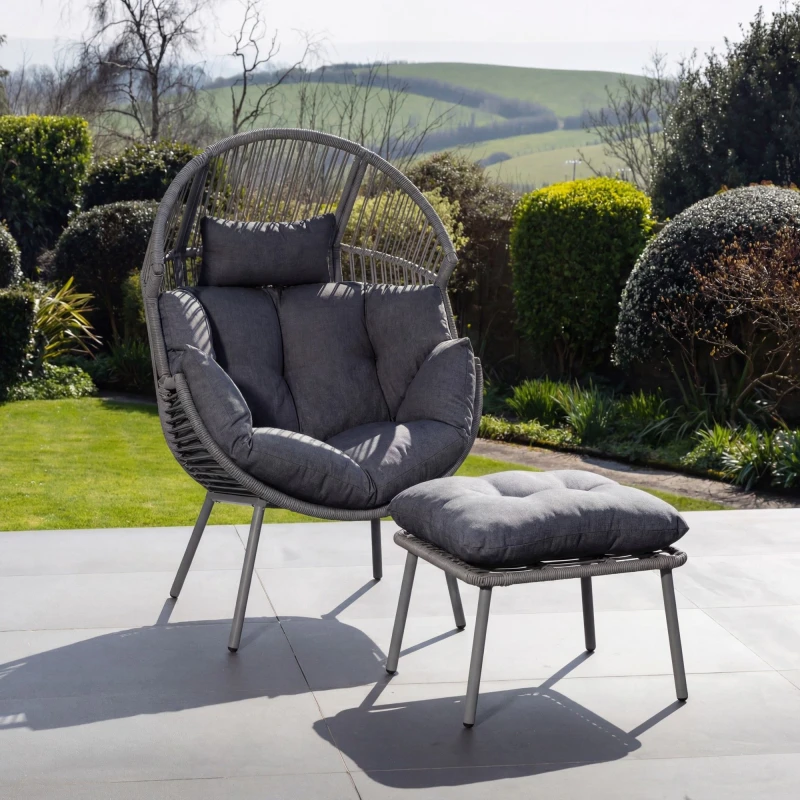 Image of Artemis Home Nestara Standing Egg Chair & Stool in Dark Grey Dark Grey Unisex