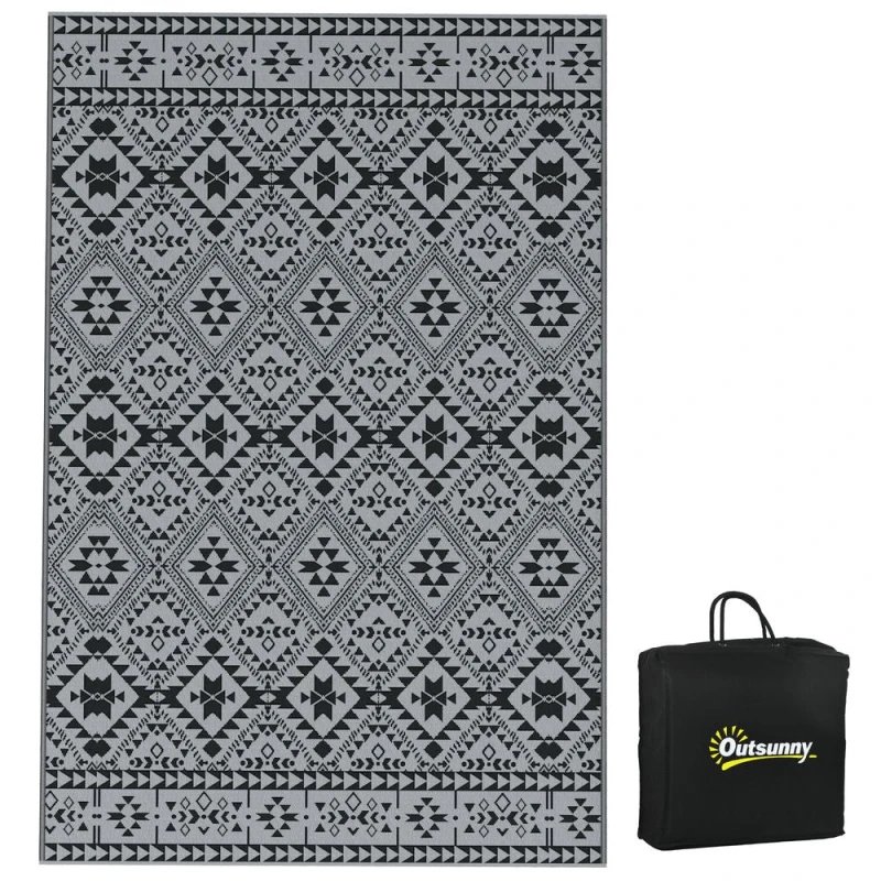 Image of Outsunny Reversible Waterproof Outdoor Rug w/ Carry Bag, 182 x 274cm Black - Outsunny 5056725392369