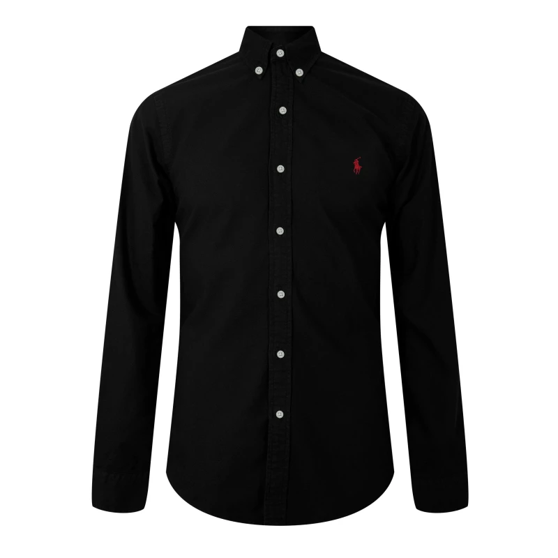 Image of Polo Ralph Lauren Mens Slim Fit Poplin Long-Sleeve Shirt Polo Black male M