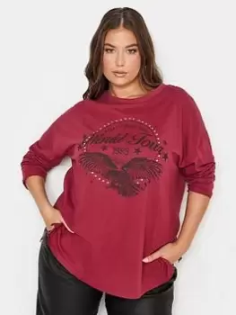 Image of Yours Ls Drop Shoulder World Tour Red, Red, Size 20, Women