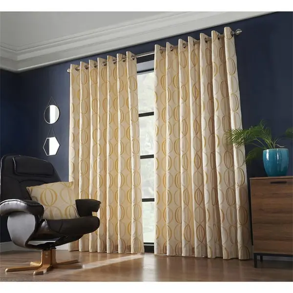 Image of Other Omega Multi Yarn Fully Lined Ring Top Curtains - Ochre/Cream 117x183cm