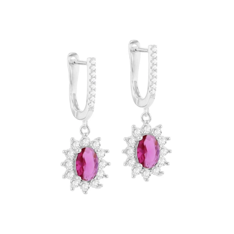 Image of Be You Sterling Silver CZ Ruby Flower Drop Earrings Sterling Silver female One Size