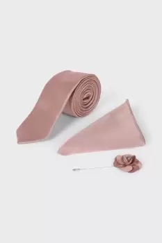 Image of Mens Wedding Plain Tie Set With Matching Lapel Pin