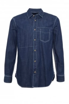 Image of Mens French Connection Denim Loose Collared Shirt Vintage Blue