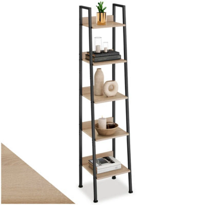 Image of Tectake Shelving Unit - Industrial Style, Free-Standing, With Up To 5 Tiers 35,5 X 31,5 X 170,5cm - Industrial Wood Light, Oak Sonoma