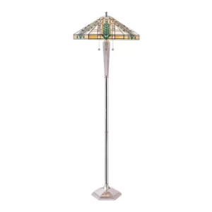 Image of Lloyd 3 Light Floor Lamp Polished Aluminium, Tiffany Glass, E27