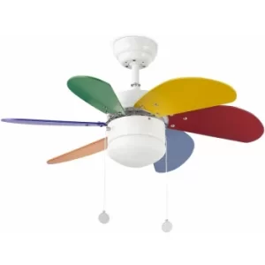 Image of Faro Palao 1 Light Small Ceiling Fan White, Multi-Colour with Light, E14