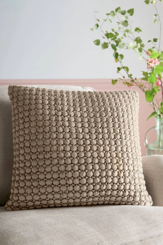 Image of Appletree Bobble Quilted Velvet Touch 55cm x 55cm Filled Cushion Natural