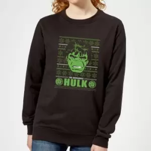 Image of Marvel Hulk Face Womens Christmas Jumper - Black - 4XL - Black