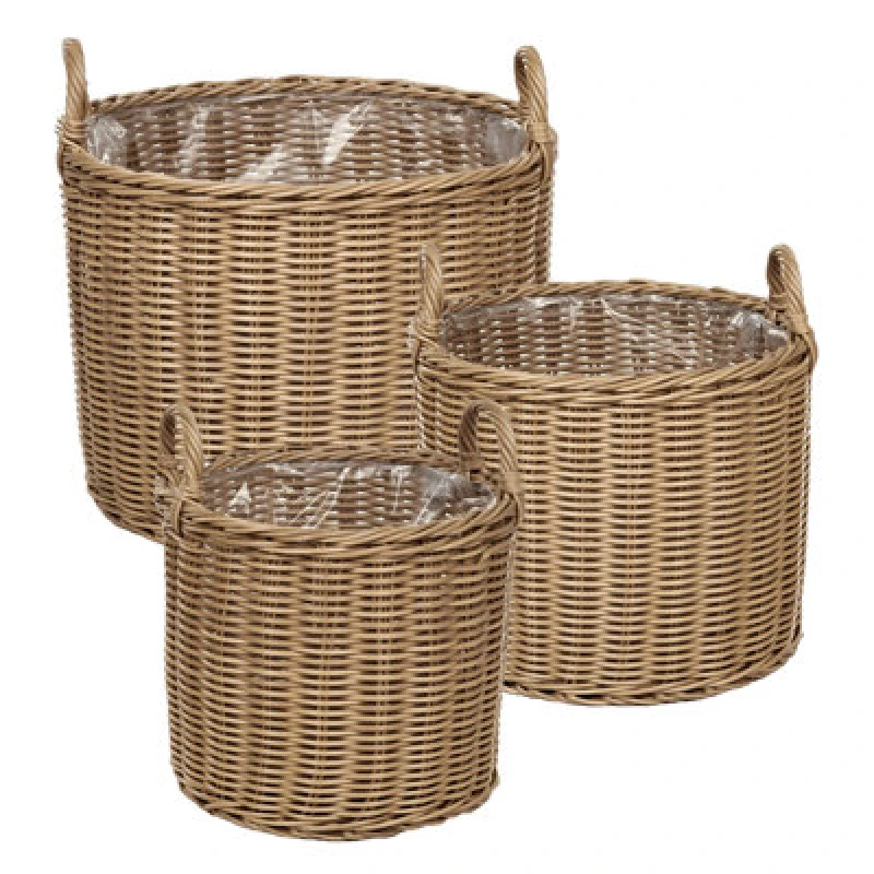 Image of Beliani Set Of 3 Plant Pots Pendula Pe Rattan 33/37/45cm Natural