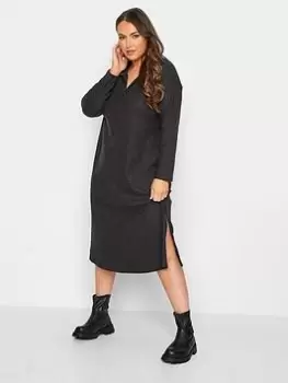 Image of Yours Soft Touch Polo Neck Rib Dress - Grey, Size 20, Women