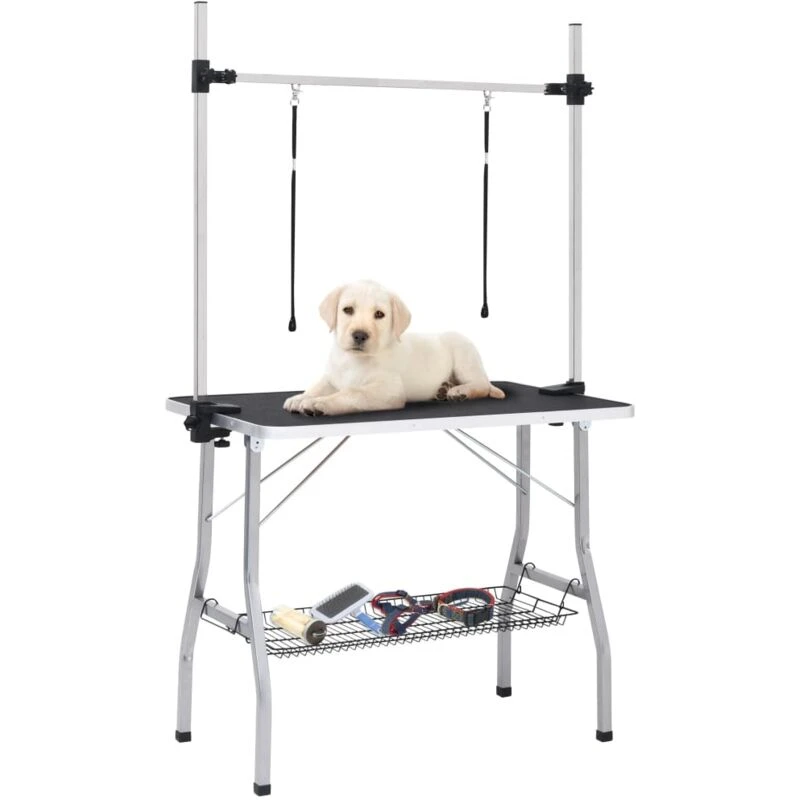 Image of VIDAXL Vidaxl - Adjustable Dog Grooming Table with 2 Loops and Basket 8720286318300